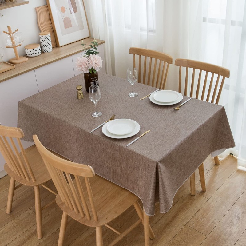 Pioggia Vinyl Tablecloth with Flannel Backing Rectangle Waterproof Oil-Proof Plastic
