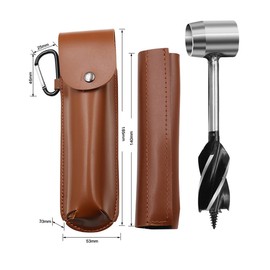 AIMALL Heavy-Duty Manual Hand Auger Wrench for Outdoor Survival, Bushcraft & Woodworking, Metal Construction, Sharp Spiral Design, Leather Sheath, 6.61x1.5x0.94in