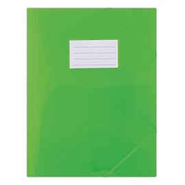 Elasticated File DONAU PP A4 480 Micron 3 Flaps Transparent Green/Document Archiving/Type-3-flap/Kind-with Elastic Band, with a Label/Index-N.a. / Pockets-N.a. / Material-PP/Dividers-N.a.