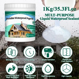 QUKLOGEN 1Kg/35.3Fl.oz Invisible Waterproof Agent Indoor&Outdoor Waterproof Coating Set Transparent Liquid Sealant with Wooden Brush Resistant Work Gloves Putty Shovel Cut