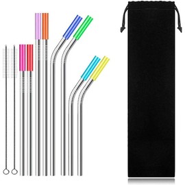 RKINC Juego de 8 pajitas reutilizables de acero inoxidable para 30 oz. 20 oz. vasos, pajitas de metal para beber largas amigables