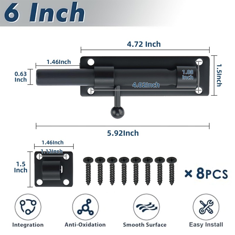 Alise 6 inch Barrel Bolt Latch,Slide Bolt Latch,Heavy Duty Solid