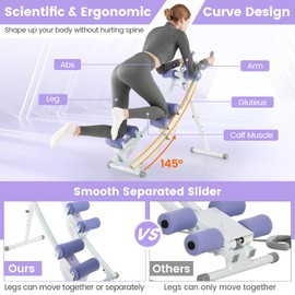 GYMAX Ab Machine, Adjustable Ab Workout Equipment with Independent Slider, LCD Monitor & Foam Cushion, Folding Abdominal Trainer Crunch for Men Women Adults Fitness Lose Weight Home Gym (Purple)