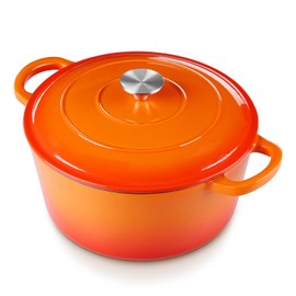 E-far 6 Quart Dutch Oven, Enameled Cast Iron Dutch Oven Pot with Lid, Nonstick Round Cookware for Braising/Stews/Roasting/Bread Baking/Cooking, Heavy Duty, Induction & Oven Safe - Orange