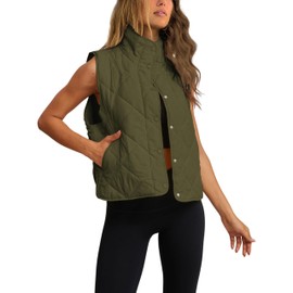 Zhiyouni Women's Quilted Puffer Vest Stand Collar Lightweight Button Down Padded Gilet with Pockets(ArmyGreen-S)