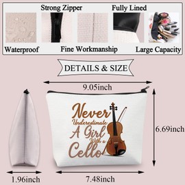 PLITI Cello Gift Cello Lover Cello Player Gift Cello Music Teacher Gift Never Underestimate A Girl with A Cello Makeup Bag (Girl with CelloU)