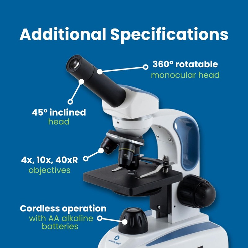 Accu-Scope Student Compound Microscope EXM-50 - Monocular Head, 40-400X Magnification,