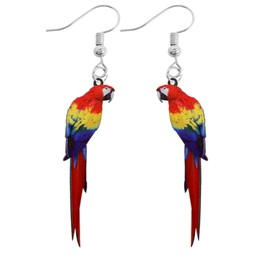Parrot Earrings, Dangle Style, Multicoloured Bird Jewellery for Her