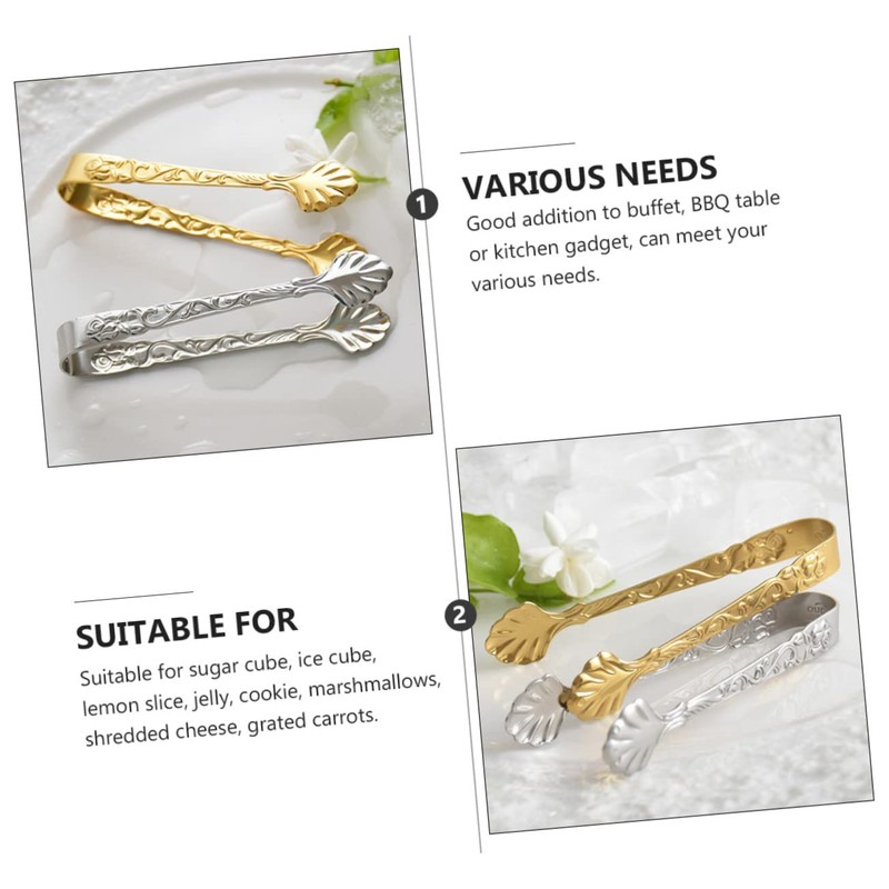 Alipis 2pcs Mini Stainless Steel Ice Cube Tongs Serving Tongs