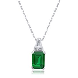 Emerald Cut Birthstone Necklace for Women 925 Sterling Silver Green Emerald Necklace 18 Inch Chain Spring Ring Clasp 8x6mm Gemstone May Emerald Jewelry Pendant Necklace by Nicole Miller Fine Jewelry