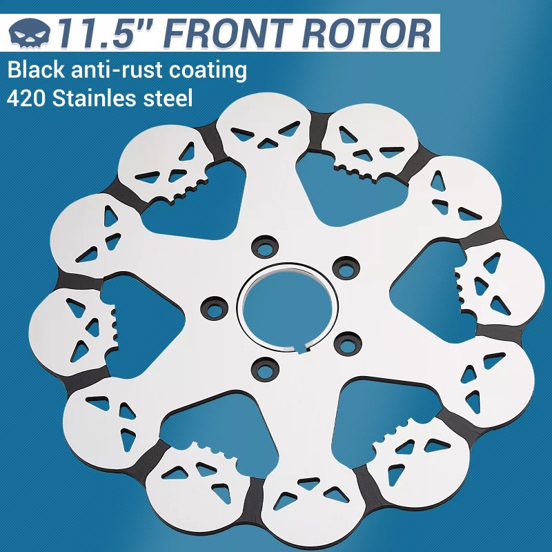 CRUIANAR 11.5 Skull Front PolishBrake Rotor for Harley Touring Electra