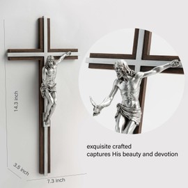 BC Catholic Gift of the Spirit Crucifix Wall Cross, Jesus Christ Holy Spirit Crucifix Inspirational Home Décor,Devout Gift, 14.3"H, Silver Finish Renaissance Sculpture Handpainted by Buildclassic