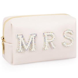 JOINDO Letter Makeup Bag,MRS Diamond Rhinestone Patch Cosmetic Bag,Travel Toiletry Zipper Purse Bag,Bridal Shower Gifts