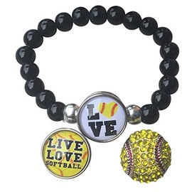 Sportybella Softball Interchangeable Snap Charm Bracelet- Beaded Softball Jewelry - Gift For Softball Players