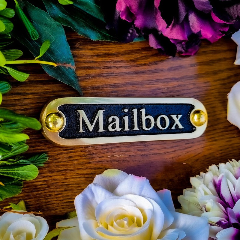 Mailbox Brass Door Sign. Traditional Style Home Décor Wall Plaque