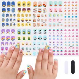 ESUOHYM 10 Sheets Colorful Kid Full Nail Wraps Stickers with Kids Nails Strips Cute Fun Panda Rainbow Nail Art Decals Self Adhesive Must Have Nail Tech for DIY Design, Gifts for Grils Child Age 3+