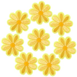 PAGOW 8 Pcs Flower Iron on Patches, Cute Daisy Flower Applique Patch, Sew On Embroidered Applique Sewing Patches for Bags, Jackets, Jeans, Clothes, 1.65x1.65inch (W*H), Yellow