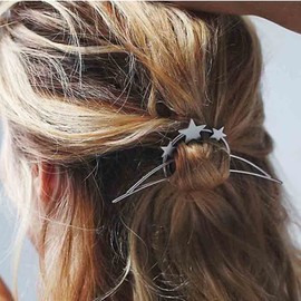 Yheakne Boho Circle Star Hair Clip Silver Hollow Circle Hairclips Barrette Vintage Round Hair Barrette Pins Decorative Bobby Pin Minimalist Geometry Hair Accessories for Women and Girls Gifts (Silver)