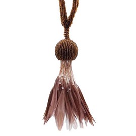 Beautiful Beaded Tassel Tiebacks exquisitely handcrafted with exotic feather design, Tassel Length 5" (12.5cm), 23" Spread (58cm) (Style TBBDFEATH5) Toasted Chestnut #D2 (Dark Brown) Sold Individually
