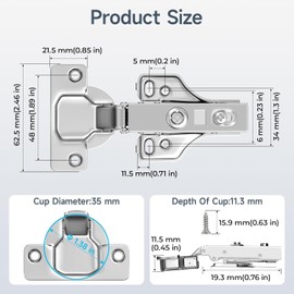 Cabinet Hinges, Pack of 2 Cabinet Hinges, Cabinet Door Hinge, Kitchen Cabinet Doors, Suitable for Kitchen Cabinet Doors, Suitable with Damper, Removable with Screws