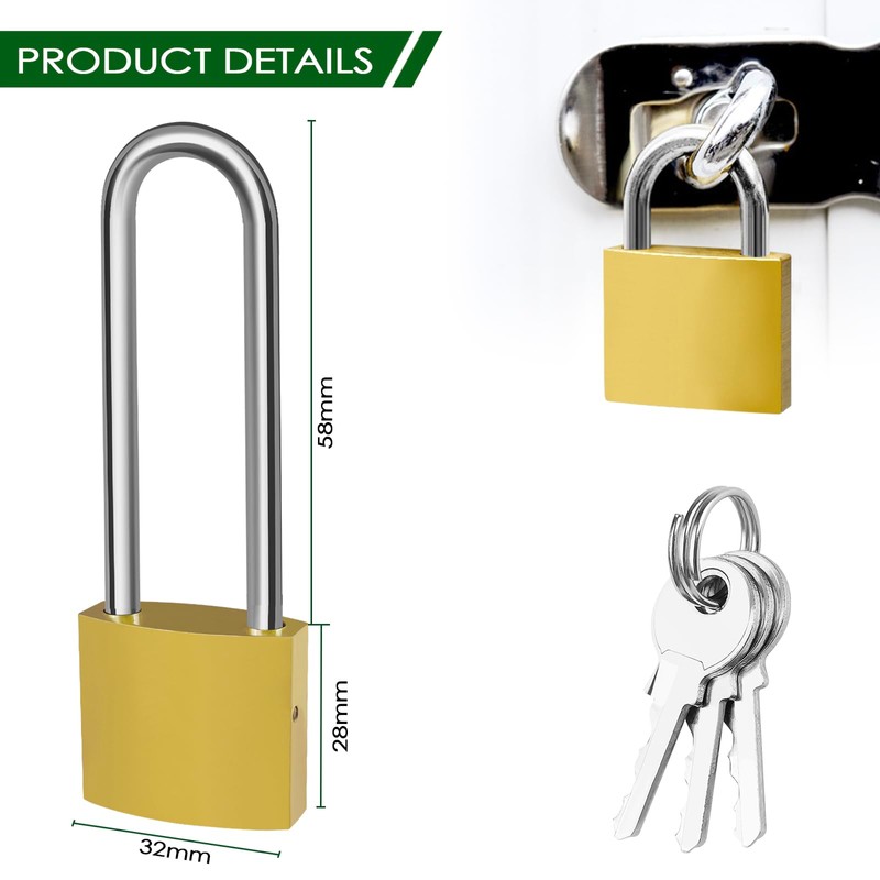 Mesybveo Pack of 2 Padlocks, 32 mm Padlock, Long Shackle