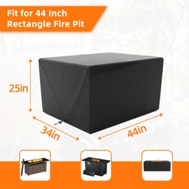 44" Fire Pit Cover for Outland Living 401/403 Fire Table, Waterproof & Windproof 600D Heavy Duty Rectangular Fire Pit Cover, Black