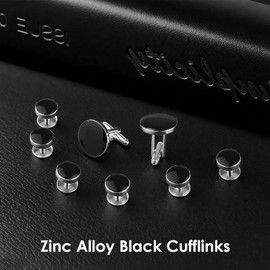 kclkda 8Pcs Black Cufflinks for Men, Classic Cuff Links Mens Groom Father Husband Boyfriend Tuxedo Studs Set, Cufflinks Jewellery Set for Wedding Banquet Business Birthday Valentine Day Father 's Day