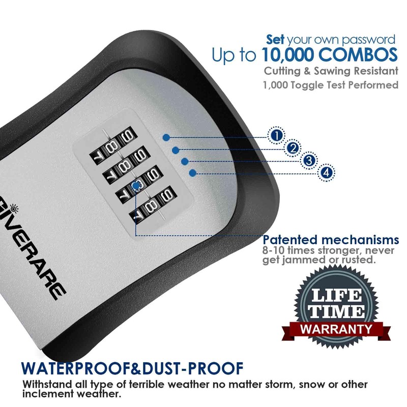 GIVERARE Key Lock Box Combination, 4-Digit Lockbox Wall Mount Outside,