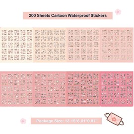 Doraking Kawaii Cute Animal Stickers for Journaling Scrapbooking, Vinyl Transparent Flower Stickers for Water Bottle Laptop, 200 Sheets Aesthetic Sticker Boxed Gifts for Teens Adults