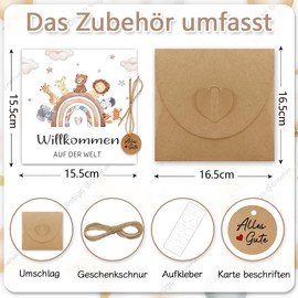 O'meFun O'meFun Karte Geburt Geldgeschenk Geburt mit Umschlag, Karte Geschenke zur Geburt Mädchen & Junge, Sinnvolle Geschenke zur Geburt, Karte Taufe, Regenbogentiere Glückwunschkarte Baby Geburt Geschenk