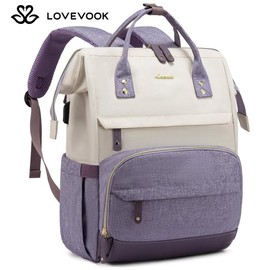 LOVEVOOK 15.6-17.3 Laptop Backpack for Women, Backpack Purse for Girls with Anti-Theft Pocket, Nurse and College.:_Beige-light purple_15.6"