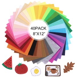 Tiparts 40 Pcs Stiff Felt Fabric Sheet for Crafts,1mm Thick and 8”x12” Assorted Color Felt Fabric Sheets for Crafts DIY Handcraft Sewing Squares Patchwork Nonwoven