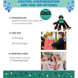 DolliBu Black Capuchin Monkey Doctor Plush Toy - Super Soft Monkey Doctor Stuffed Animal Dress Up with Cute Scrub Uniform and Cap Outfit - Plush Gift with Personalization - 21 Inch