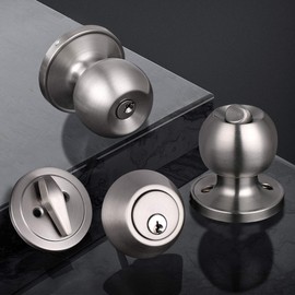 Probrico Keyed Alike Entry Knob and Deadbolt Set Single Cylinder Handleset Combo Pack Satin Nickel for Entrance Exterior Gate and Front Door, 4 Sets