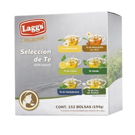 LAGG'S - Selección de Tés 100% Naturales - Caja con 6 Variedades: Incluye Manzanilla, Limón, Hierbabuena, Té Verde, Flor de Azahar y Manzanilla con Anís - 152 Sobres