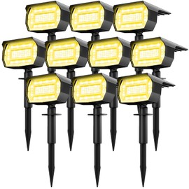 LOTMOS Solar Spot Lights Outdoor Waterproof IP67, 10 Pack Landscape Spotlights with 72 LEDs，3 Modes/ 2-in-1/Auto On/Off Solar Powered Flood Lights for Outside Garden Lawn Patio Driveway (Warm White)