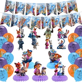 Zootopiaa 2 Party Decorations,Cartoon Zootopiaa 2Birthday Party Supplies For Party Supplies Includes Banner - Swirls- Table Centerpieces - 18 Balloons