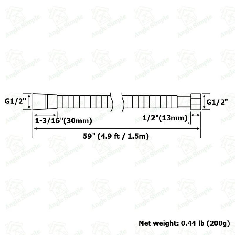 Angle Simple Brushed Nickel Shower Hose 59", Stainless Steel Replacement