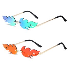 Tagaremuser Pack of 2 Flame Sunglasses, Funny Sunglasses, Rave, Fire Sunglasses, Novelty Party Glasses for Masquerade Party Decoration
