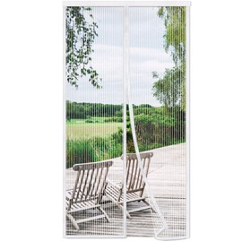 Risareyi Magnetic Screen Door Self Sealing, Thicker Mesh Door Mosquito Screen with Magnets Heavy Duty, Full Frame Hook & Loop, Pet & Kid Friendly, White Curtains Itself Size 32x82inch