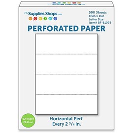 Perforated Paper, Perforations Every 2 3/4", Horizontal on White 20# Letter Size Copy Paper (Ream of 500)