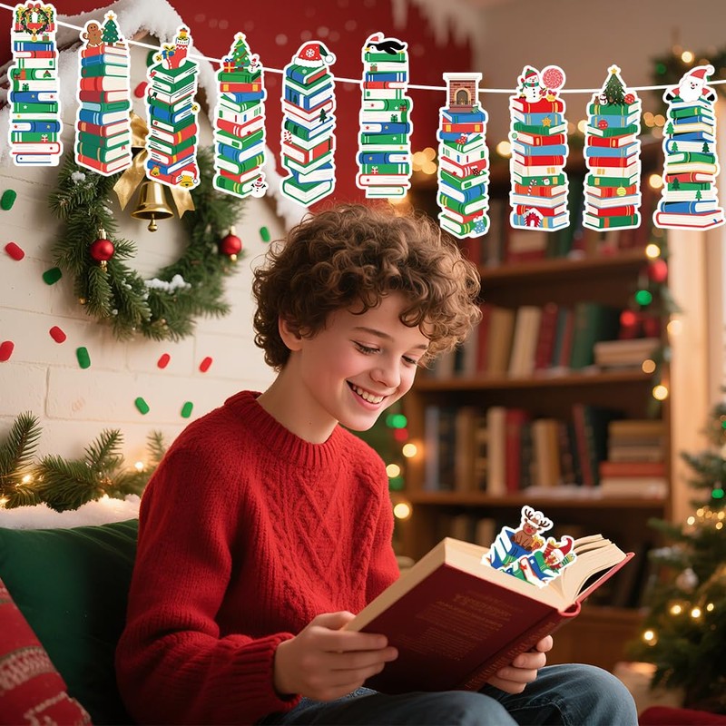 BAISDY 120Pcs Christmas Book Tracker Bookmark Bulk, Bookshelf Design Paper