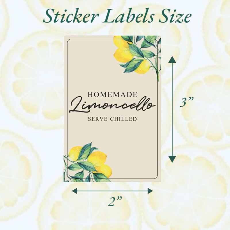 Joyful Artistry Limoncello Labels - 14 Rectangular 2"x3" Limoncello Labels