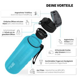 720°DGREE uberBottle Water Bottle, 1.5 L, crystalClear Sports Bottle with Sieve, BPA-Free, for Sports, Gym, Fitness, Outdoors, Hiking, Made of Tritan, Lightweight, Shockproof, Reusable