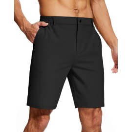 UPGET Mens Lightweight Dress Shorts Stretch 9 Inch Quick Dry Hiking Golf Shorts with Pockets Travel Work Casual Black L