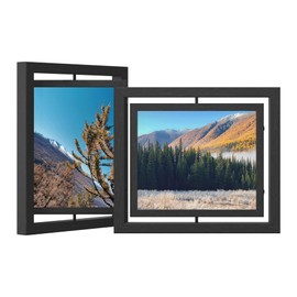 SONGMICS Picture Frames, Set of 2 Rotating Photo Frames for 8 x 10 Inch Pictures, Swivel Picture Frame, Double Glass, for Tabletop Display or Wall Hanging, MDF, Black URPF281B01