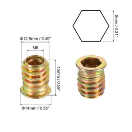 sourcing map Wood Furniture M8x15mm Threaded Insert Nuts Interface Hex Socket Drive 10pcs