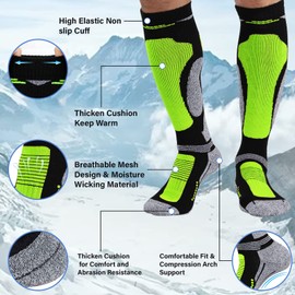 Merino Wool Ski Socks for Mens Womens Knee High Thermal Snowboarding Socks for Cold Weather