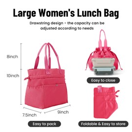 MEXS Lunch Bag for Women Reusable Drawstring Insulated Lunch Box Stain-Resistant Large Cinch Closure Lunch Bags for Work Office