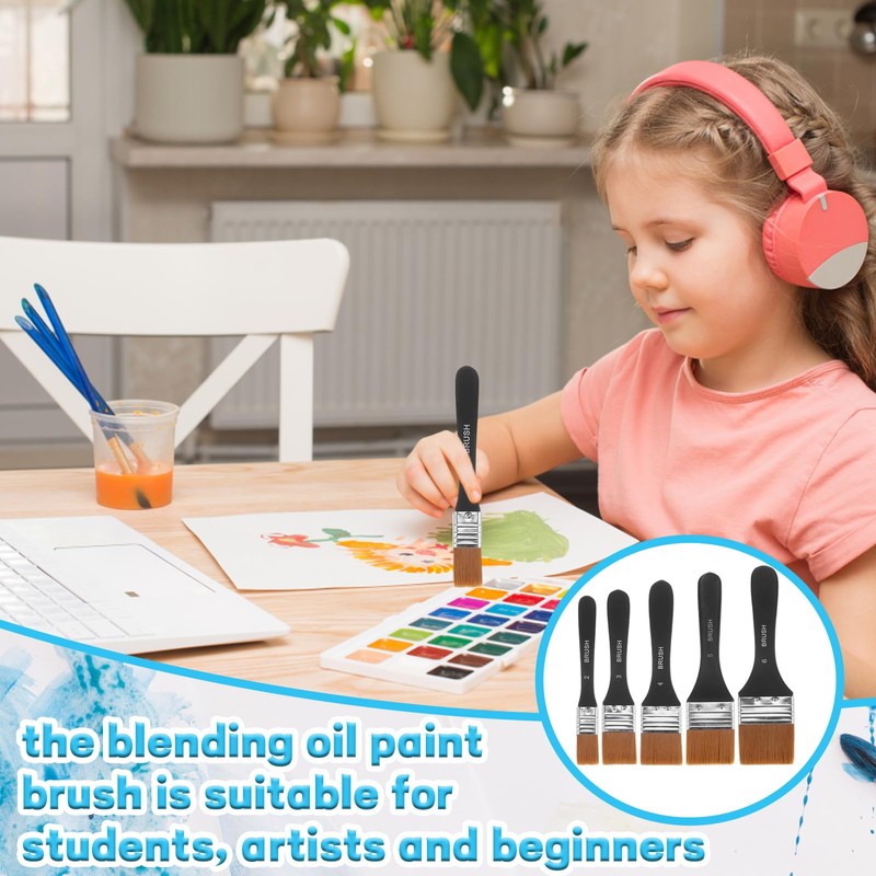 5PCS Acrylic Paint Brushes, Flat Paint Brush, Artists Paint Brushes,